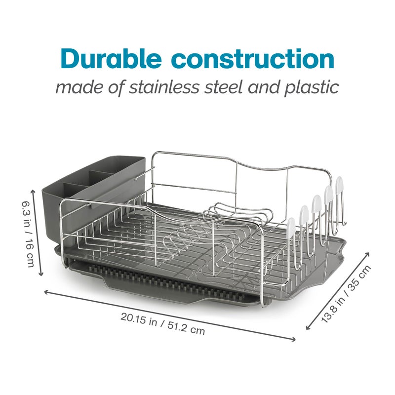 Polder KTH-615 Dish Rack, 4 PC Comboâ€“ Advantage System Includes Rack, Drain Tray, Removable Drying Tray & Cutlery Holder â€“ Stainless Steel & Plastic - Image 2